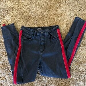 Zara Blue and Red Skinny Jeans with Sporty Stripes